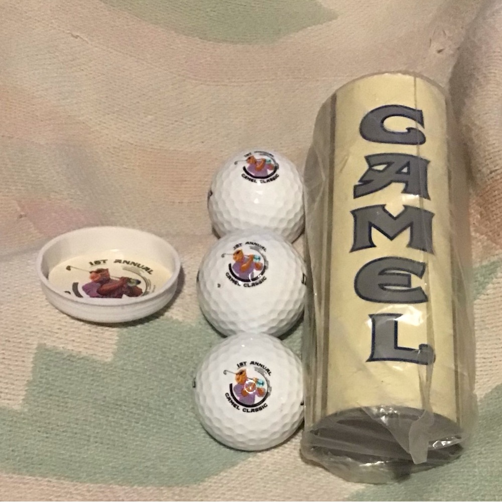 Official Joe Camel golf balls. 3 imprinted design balls in canister. New NEW